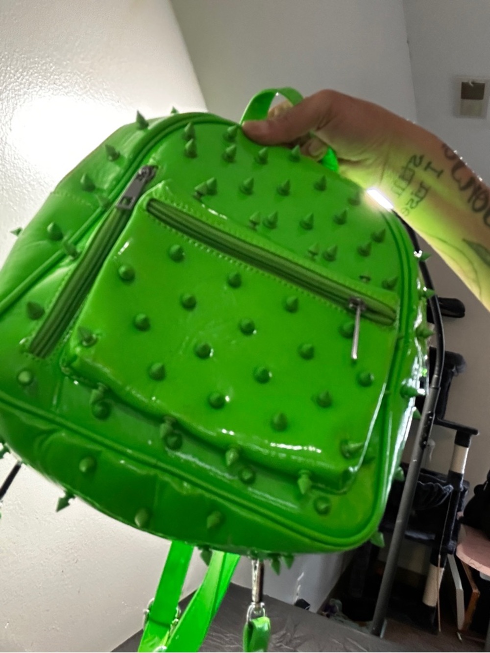 Neon Green Spike Mini Backpack - Women Bags